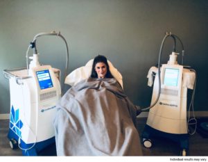 A woman undergoes a Coolsculpting procedure. This procedure is available in the Twin Cities at Minneapolis Anti-Aging and Skin Clinic.
