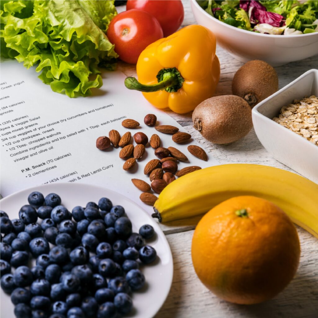 fresh fruit and vegetables on a table